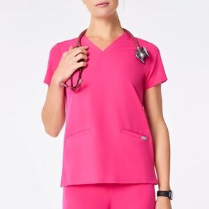 Figs Casma Three-Pocket Pink Scrub Top XXL